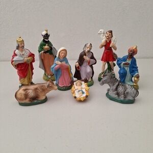 Vtg Nativity Set Hand Painted Paper Mache Compos Creche Christmas Large 8" JAPAN